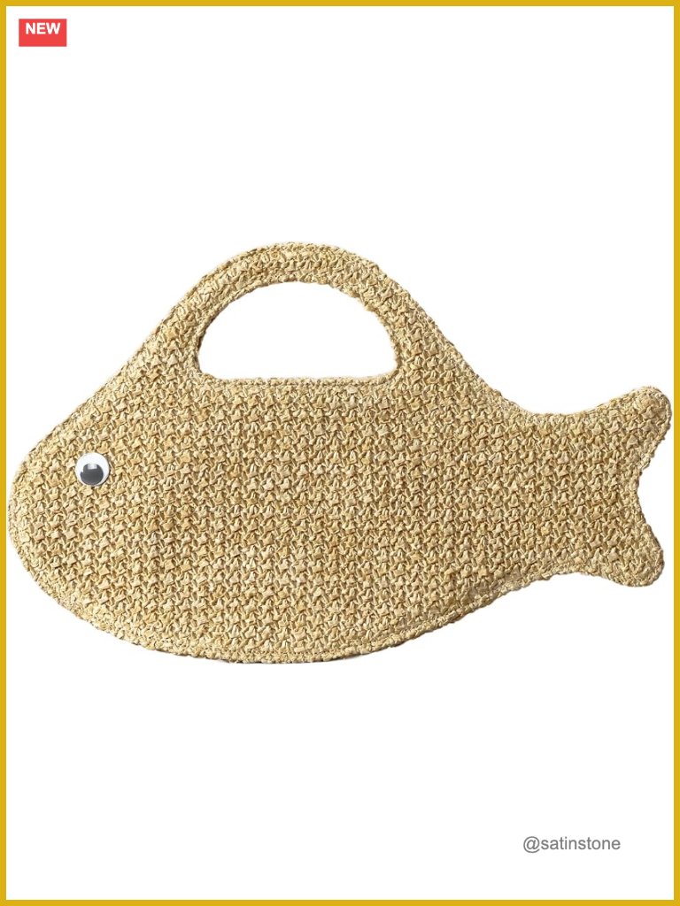 Straw Clutch Purse Woven Raffia Fish Shape Bag
